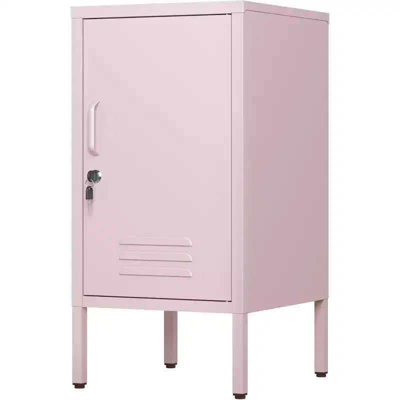 Metal Locker End Table with 2 Adjustable Shelves and Anti-Tip Design