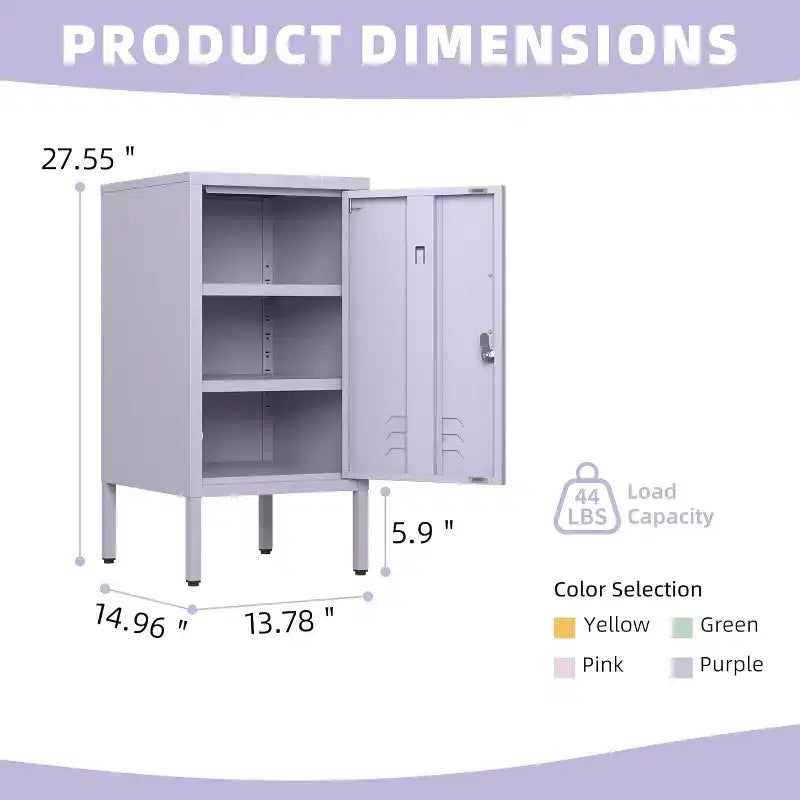 Metal Locker End Table with 2 Adjustable Shelves and Anti-Tip Design