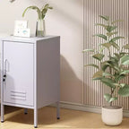 Metal Locker End Table with 2 Adjustable Shelves and Anti-Tip Design