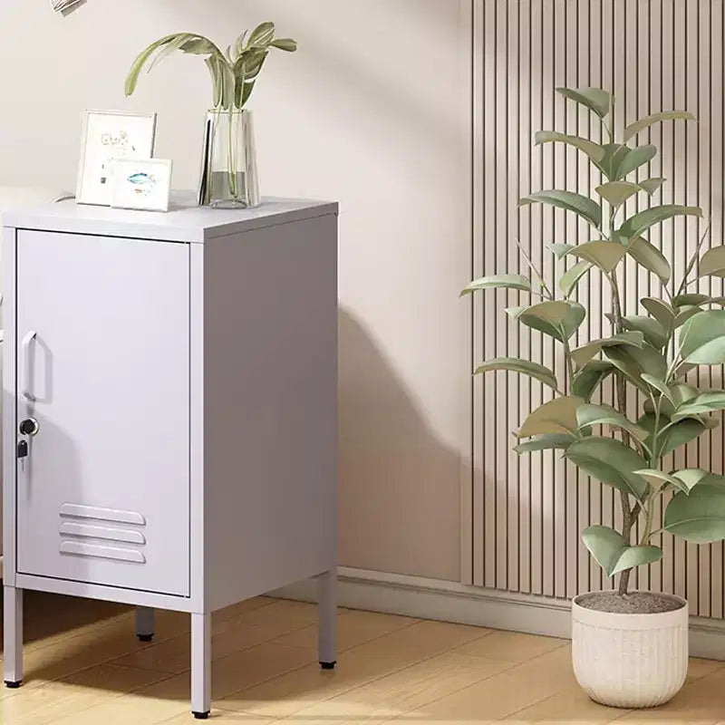 Metal Locker End Table with 2 Adjustable Shelves and Anti-Tip Design