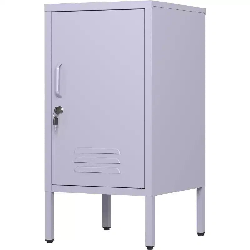 Metal Locker End Table with 2 Adjustable Shelves and Anti-Tip Design