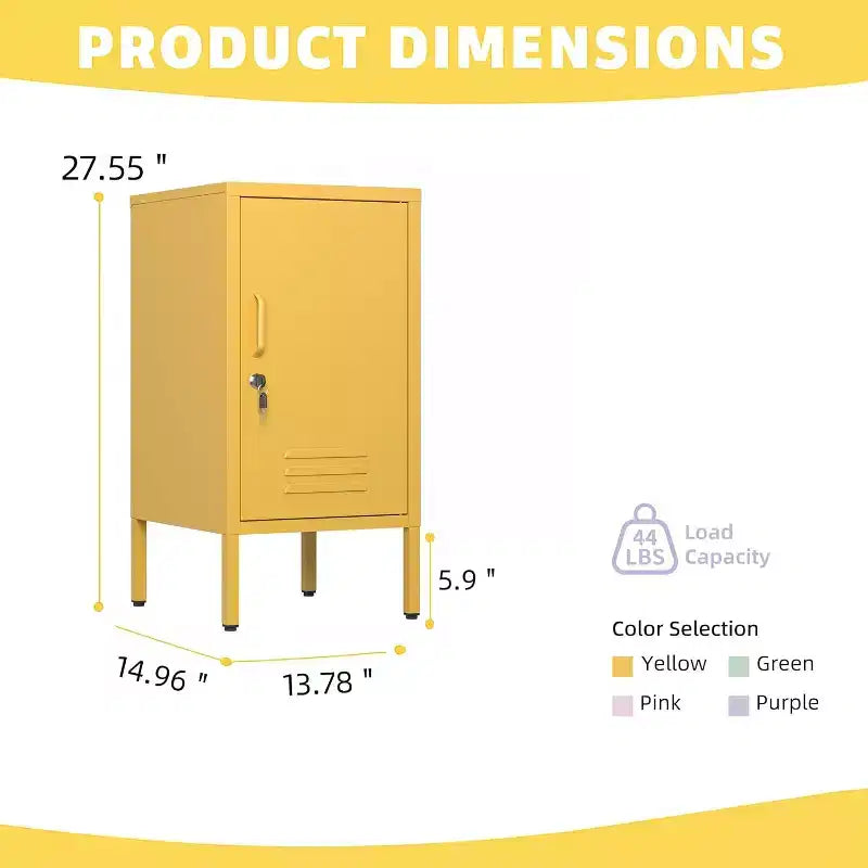 Metal Locker End Table with 2 Adjustable Shelves and Anti-Tip Design