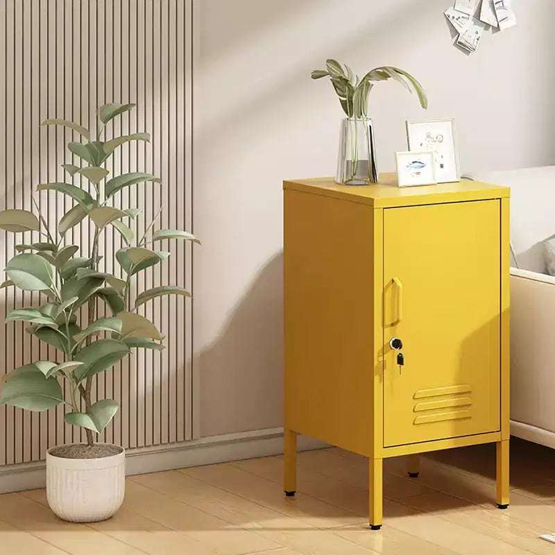 Metal Locker End Table with 2 Adjustable Shelves and Anti-Tip Design
