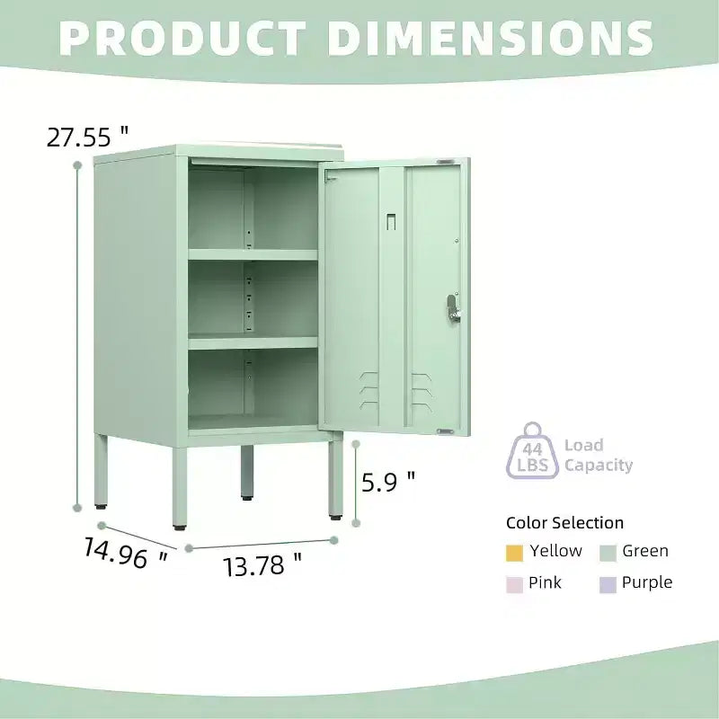 Metal Locker End Table with 2 Adjustable Shelves and Anti-Tip Design