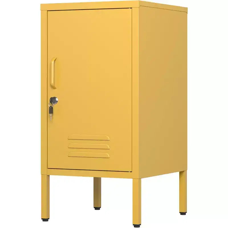 Metal Locker End Table with 2 Adjustable Shelves and Anti-Tip Design