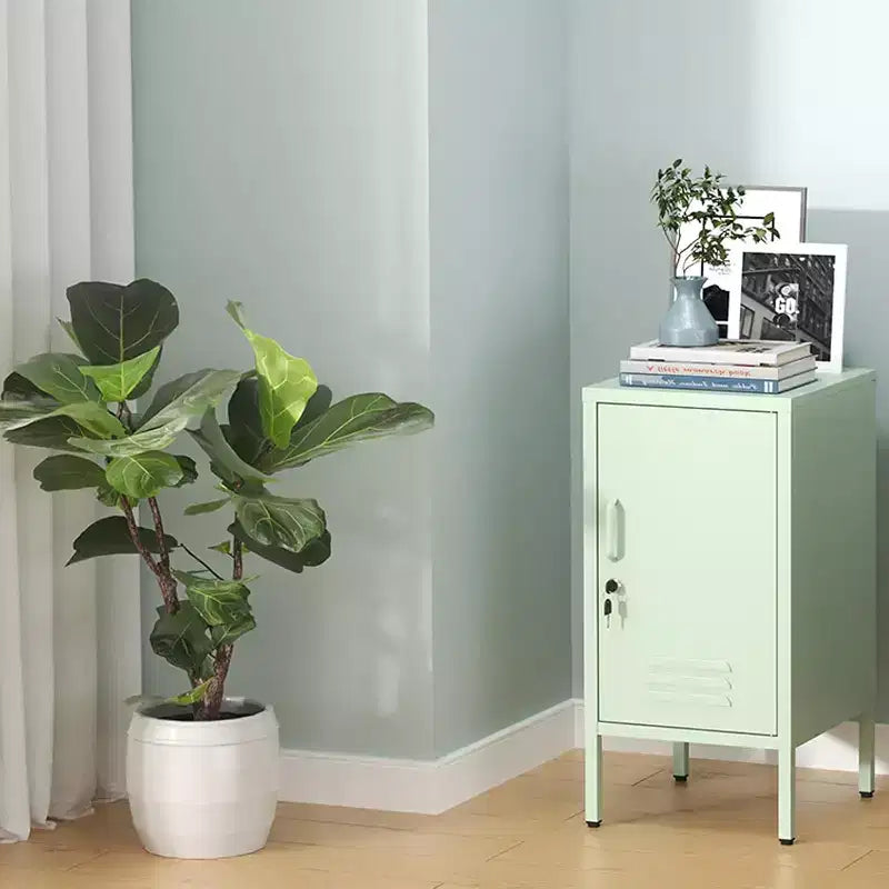 Metal Locker End Table with 2 Adjustable Shelves and Anti-Tip Design