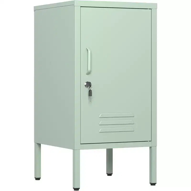 Metal Locker End Table with 2 Adjustable Shelves and Anti-Tip Design