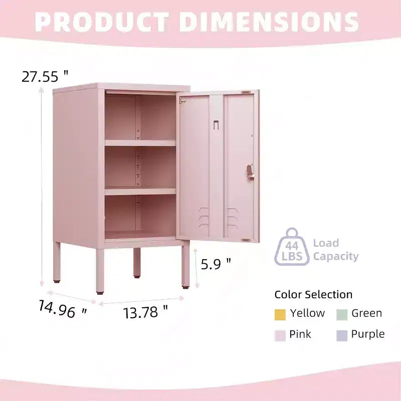 Metal Locker End Table with 2 Adjustable Shelves and Anti-Tip Design