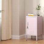 Metal Locker End Table with 2 Adjustable Shelves and Anti-Tip Design