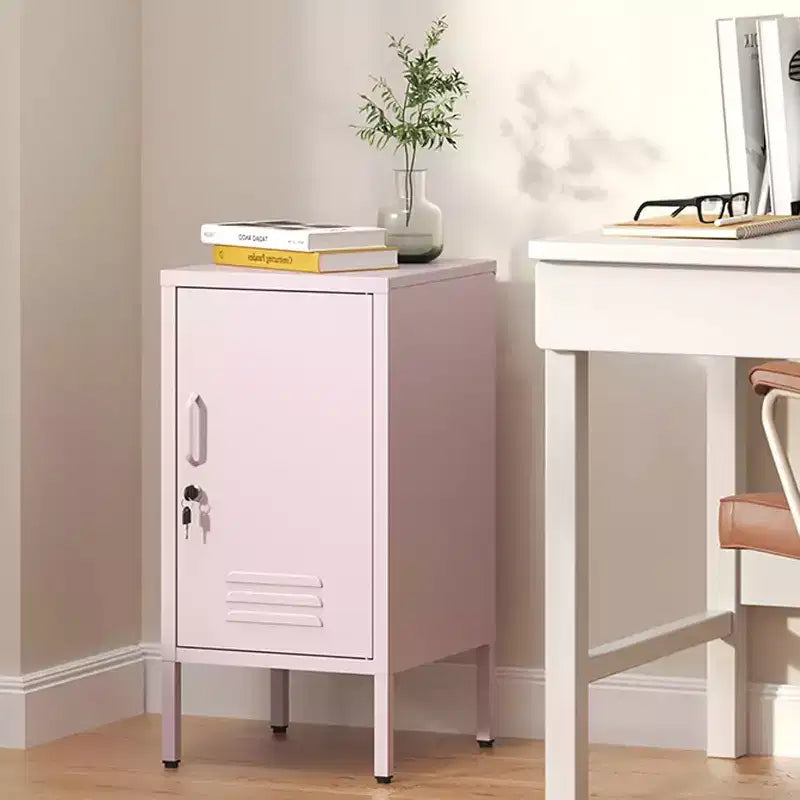 Metal Locker End Table with 2 Adjustable Shelves and Anti-Tip Design