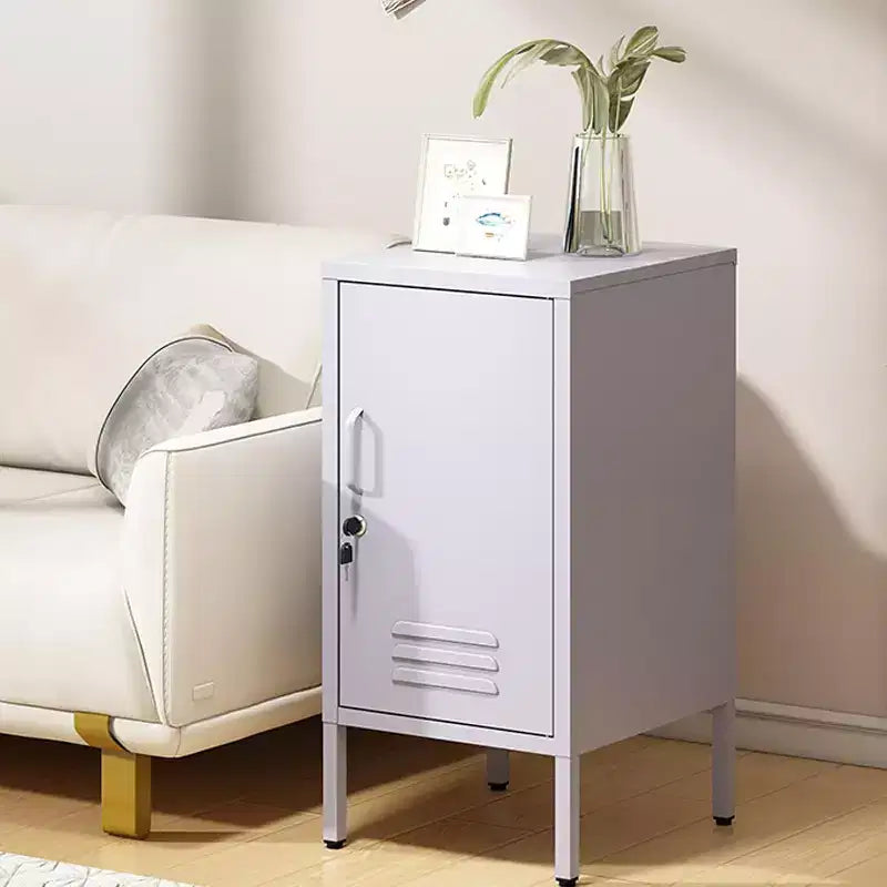 Metal Locker End Table with 2 Adjustable Shelves and Anti-Tip Design