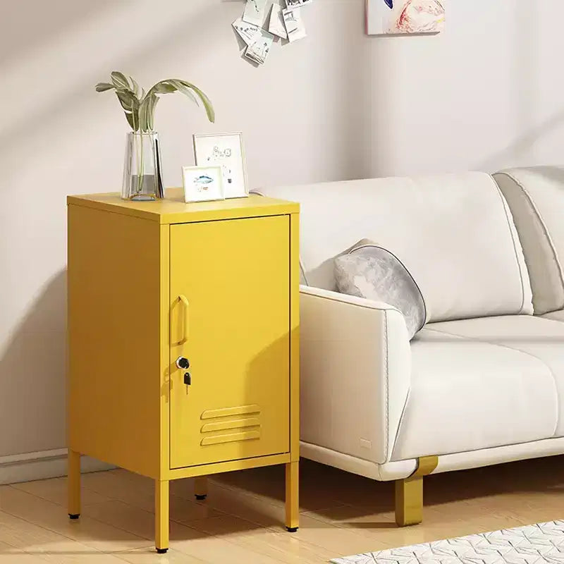 Metal Locker End Table with 2 Adjustable Shelves and Anti-Tip Design