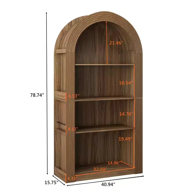 4-Tier Tall Arched Bookshelf with Open Storage and Display Shelves