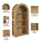 4-Tier Tall Arched Bookshelf with Open Storage and Display Shelves