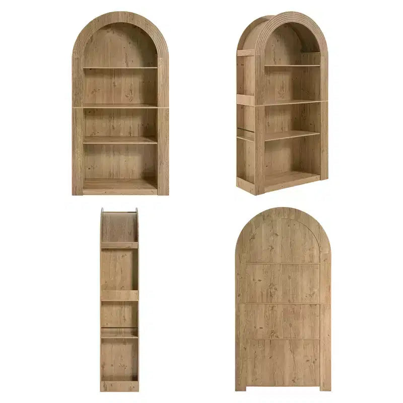 4-Tier Tall Arched Bookshelf with Open Storage and Display Shelves