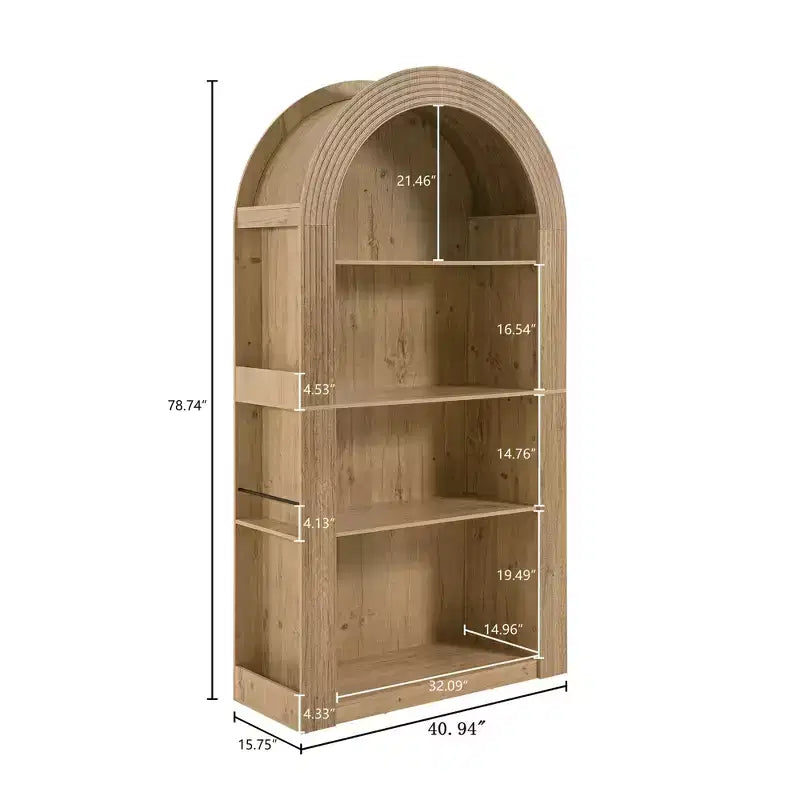 4-Tier Tall Arched Bookshelf with Open Storage and Display Shelves