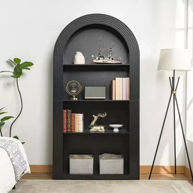 4-Tier Tall Arched Bookshelf with Open Storage and Display Shelves