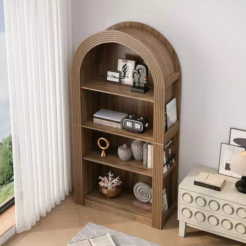 4-Tier Tall Arched Bookshelf with Open Storage and Display Shelves
