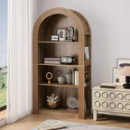 4-Tier Tall Arched Bookshelf with Open Storage and Display Shelves