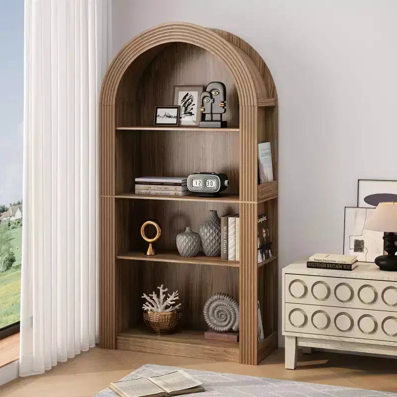 4-Tier Tall Arched Bookshelf with Open Storage and Display Shelves