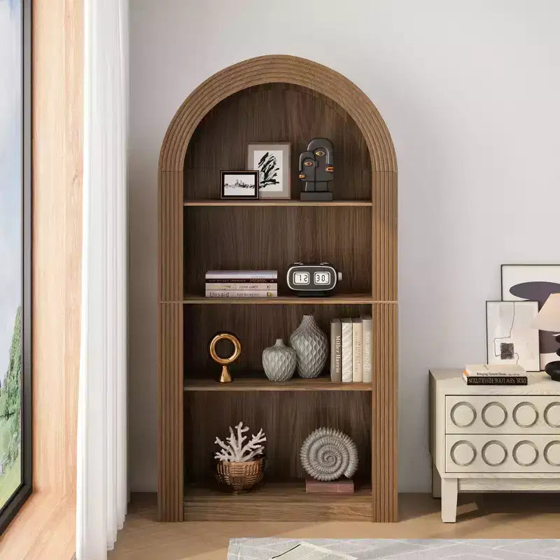 4-Tier Tall Arched Bookshelf with Open Storage and Display Shelves