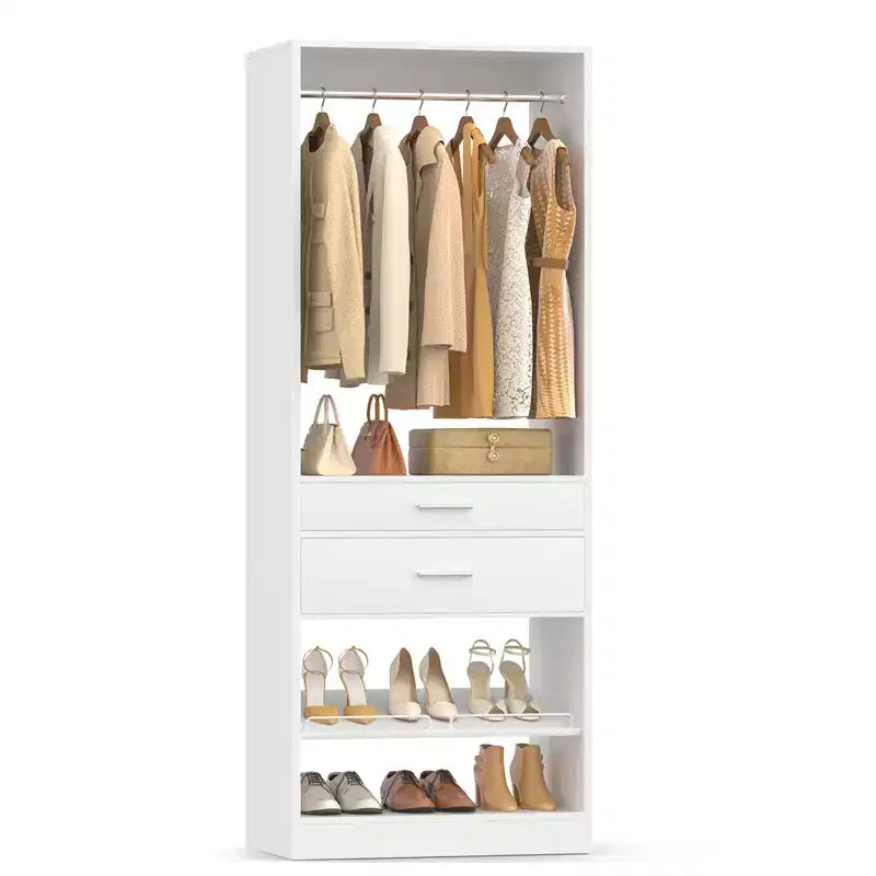25-In Freestanding Closet Organizer with Wood Drawers and Shoe Rack