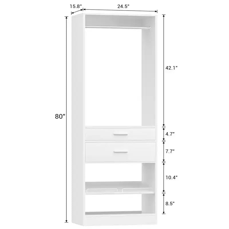 25-In Freestanding Closet Organizer with Wood Drawers and Shoe Rack