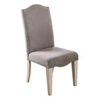 Fabric Upholstered Wooden Side Chair, White and Gray, Set of 2