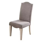 Fabric Upholstered Wooden Side Chair, White and Gray, Set of 2