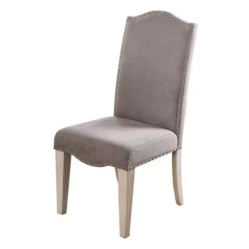 Fabric Upholstered Wooden Side Chair, White and Gray, Set of 2