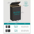 26 Gallon Recycling Bin with Lid, Inner Bag and Collection Hole, Foldable Kitchen Bin for Metal Plastic Paper Glass