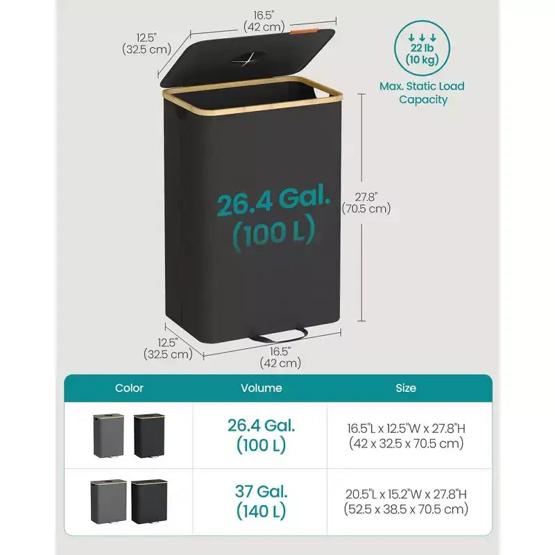 26 Gallon Recycling Bin with Lid, Inner Bag and Collection Hole, Foldable Kitchen Bin for Metal Plastic Paper Glass