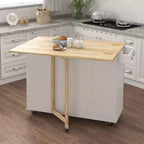White Kitchen Island with Extensible Wood Top, Spice Rack and Towel Rack