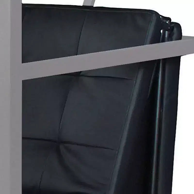 Metal Futon with Faux Leather Upholstery and Casters, Black
