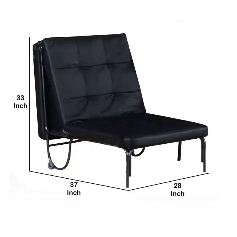 Metal Futon with Faux Leather Upholstery and Casters, Black