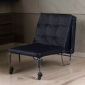 Metal Futon with Faux Leather Upholstery and Casters, Black