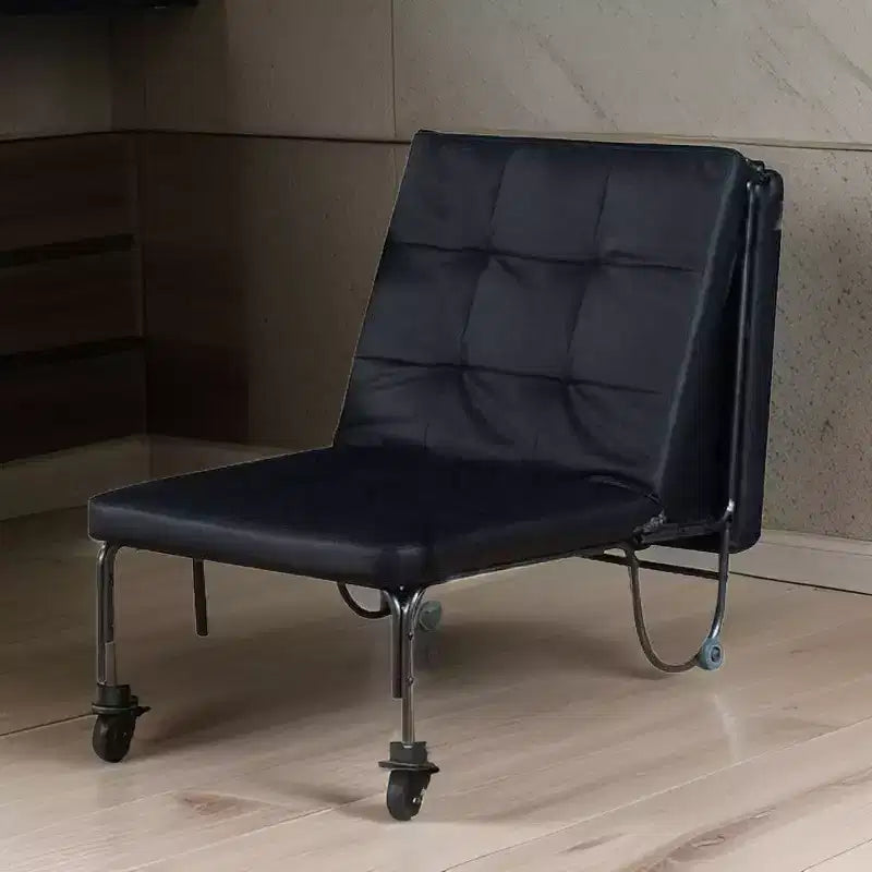 Metal Futon with Faux Leather Upholstery and Casters, Black
