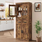 67 Inch Kitchen Pantry Cabinet with Glass Doors and Drawer