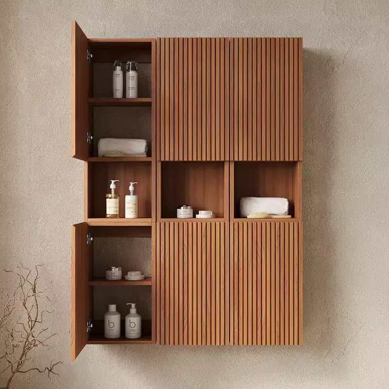 41-Inch Wall-Mounted Bathroom Cabinet Set, 6-Piece Modular Storage with Woodgrain Finish