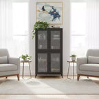 Metal Storage Cabinet with 4 Glass Doors, Adjustable Shelves, Black