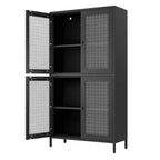 Metal Storage Cabinet with 4 Glass Doors, Adjustable Shelves, Black