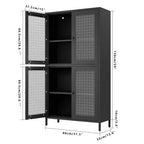 Metal Storage Cabinet with 4 Glass Doors, Adjustable Shelves, Black
