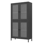 Metal Storage Cabinet with 4 Glass Doors, Adjustable Shelves, Black