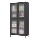 Metal Storage Cabinet with 4 Glass Doors, Adjustable Shelves, Black