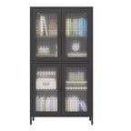 Metal Storage Cabinet with 4 Glass Doors, Adjustable Shelves, Black