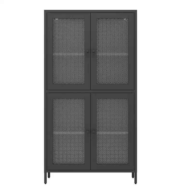 Metal Storage Cabinet with 4 Glass Doors, Adjustable Shelves, Black