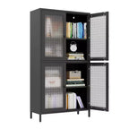 Metal Storage Cabinet with 4 Glass Doors, Adjustable Shelves, Black