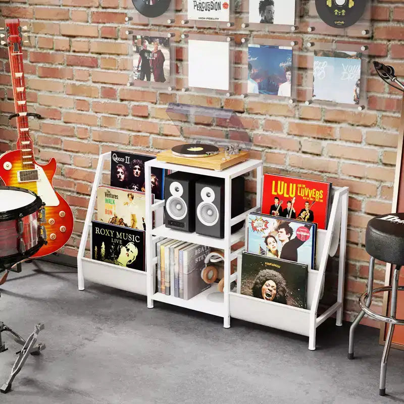 Record Player Stand with Vinyl Storage and 3 Shelves