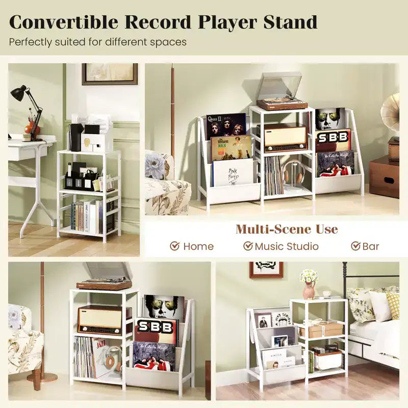 Record Player Stand with Vinyl Storage and 3 Shelves