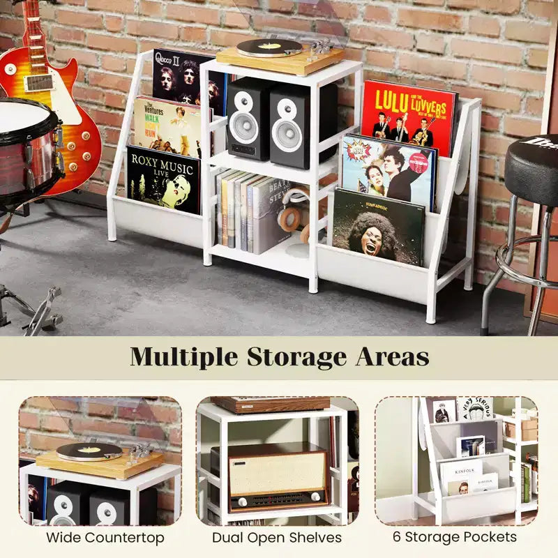 Record Player Stand with Vinyl Storage and 3 Shelves